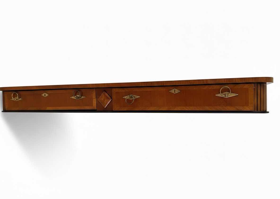 View 3 of VINTAGE SOLID WOOD DIAMOND SHAPE INLAY CHECKERBOARD WRITING DESK W TWO DRAWERS (MISSING LEGS)26“ X 52“
