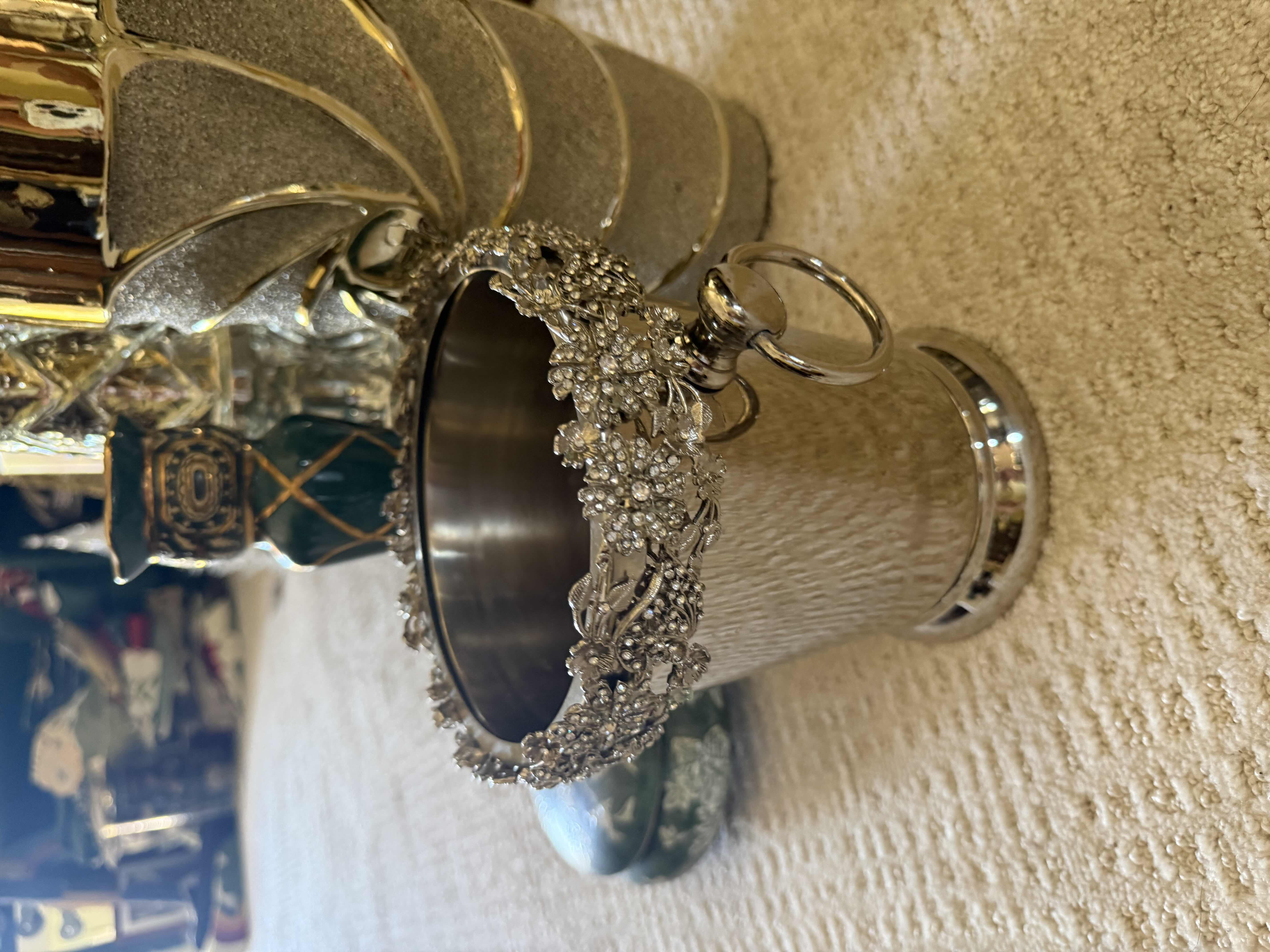Photo 1 of 5 PCS-VASES, CANDLEHOLDERS & GREEN FLORAL COVERED BOWL