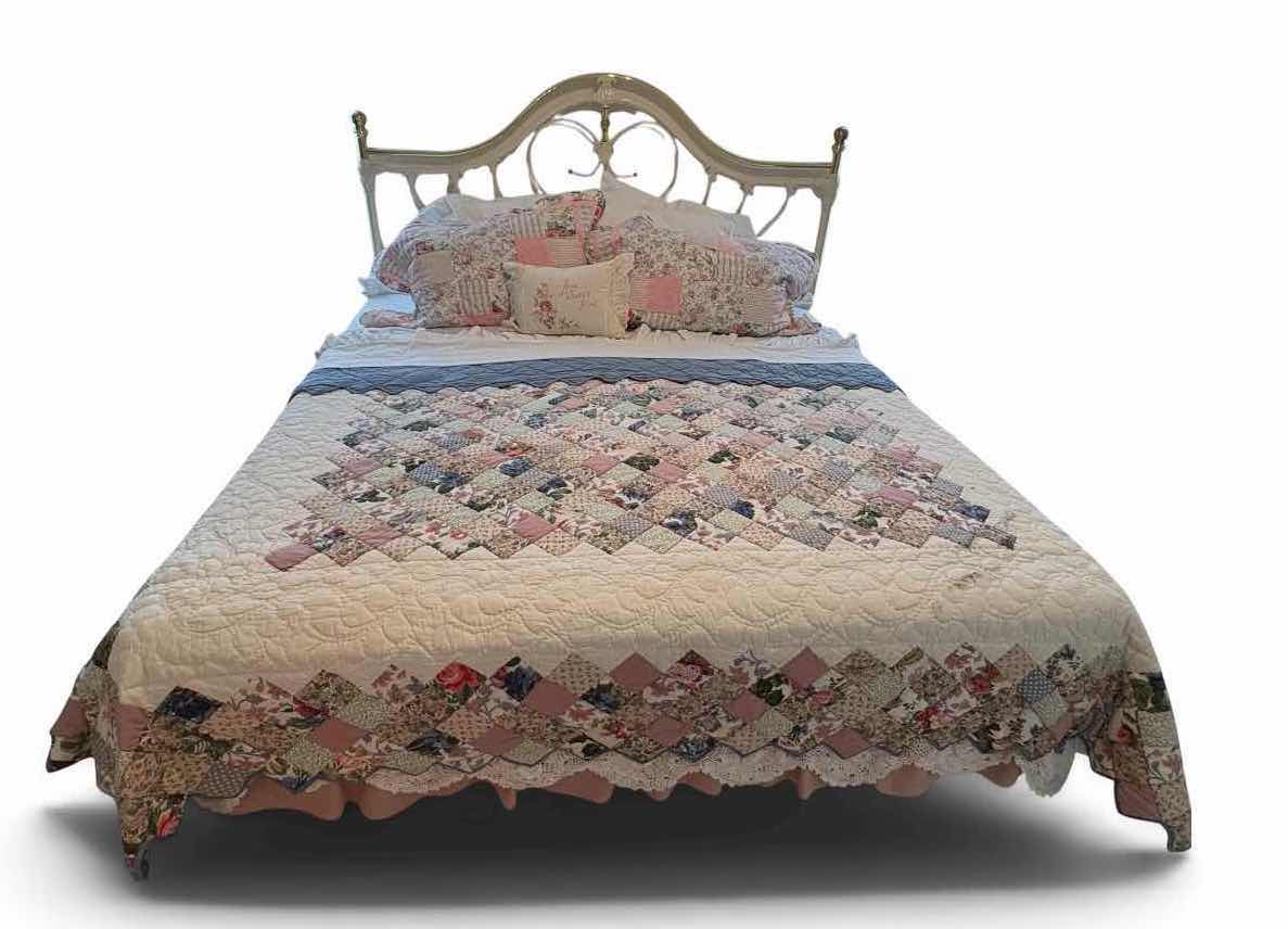 Photo 1 of VINTAGE STYLE METAL QUEEN HEADBOARD WITH IVORY FINISH, BRASS ACCENTS, AND METAL BED FRAME MATTRESS NOT INCLUDED 75.5”X52”