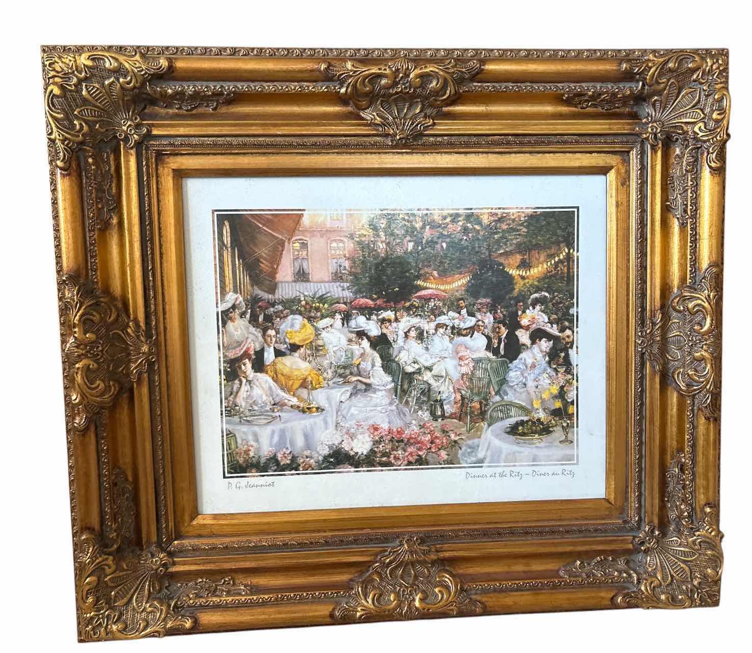 Photo 1 of FRAMED ARTWORK P.G. JEANNIOT “DINNER AT THE RITZ” DECORATIVE FRAMED ART PRINT IN AN ORNATE GOLD-TONE FRAME 29.5”X27”