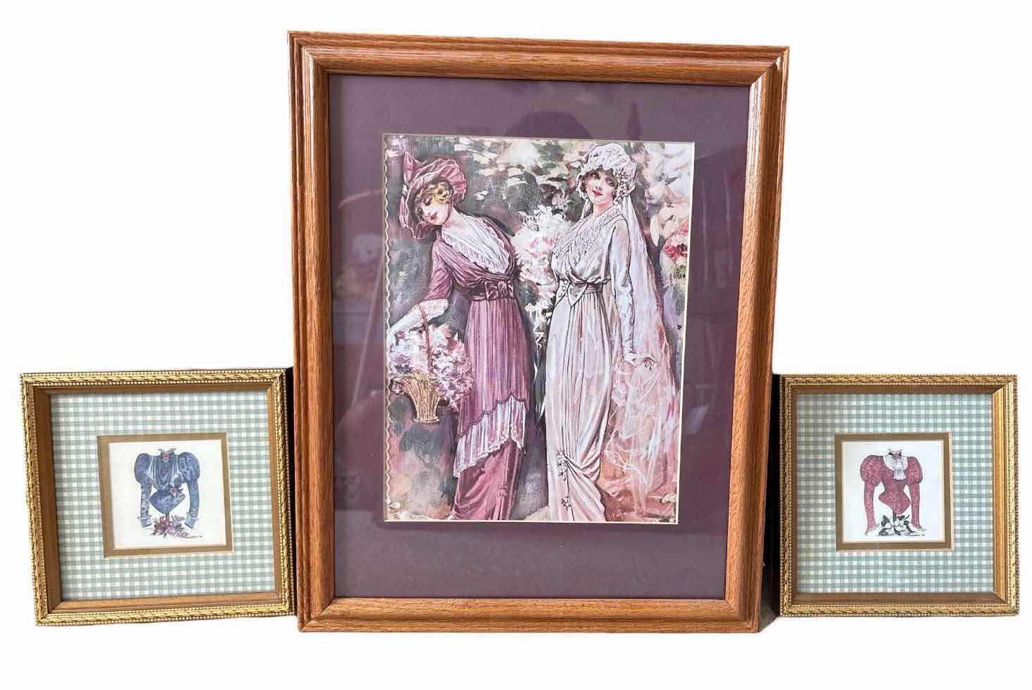 Photo 1 of (3)PCS FRAMED ARTWORK VINTAGE-STYLE ART PRINTS FEATURING ELEGANT LADIES AND FASHION-THEMED DESIGNS 12.5”X16”