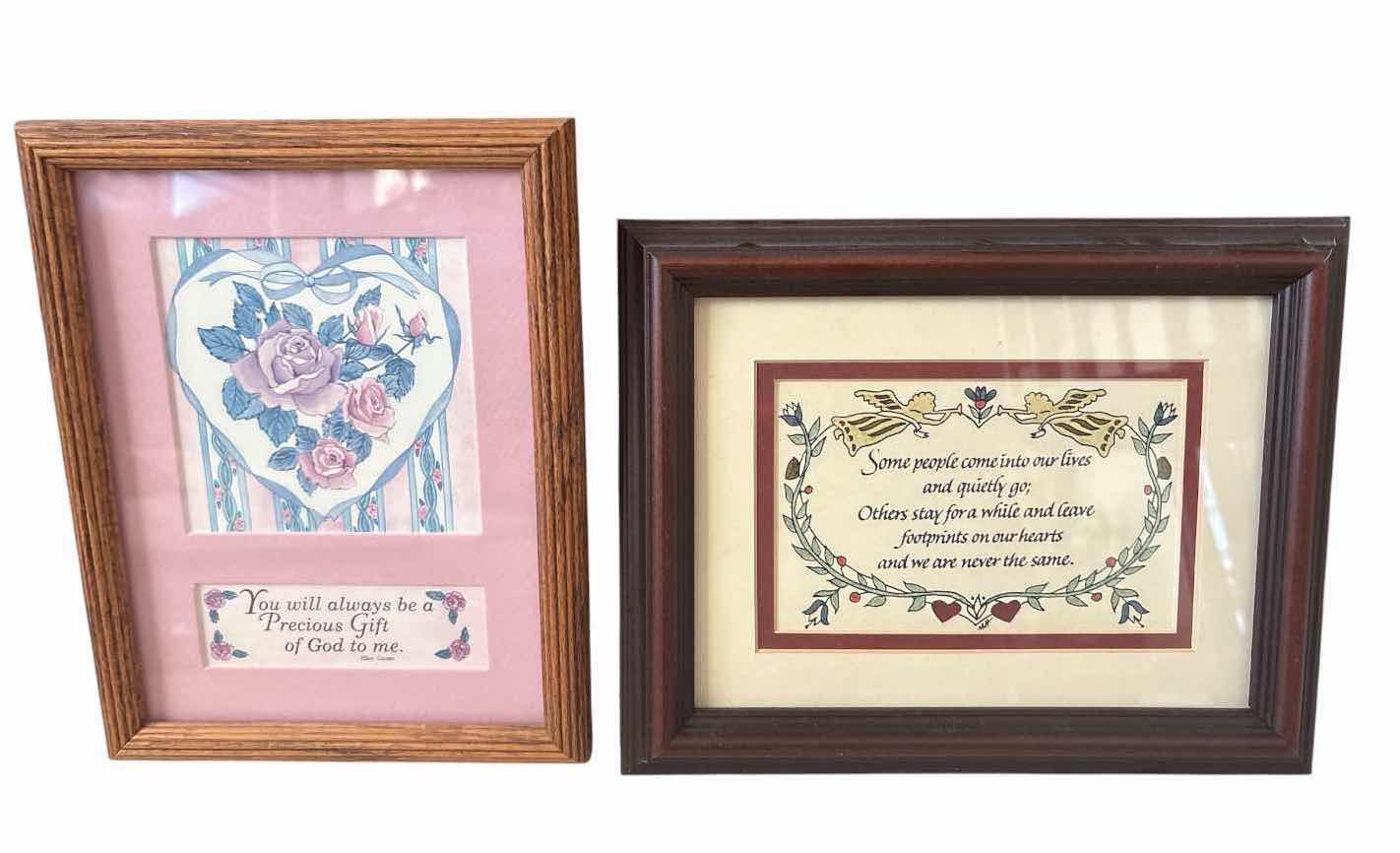 View 3 of (3)PCS FRAMED ARTWORK FLORAL DESIGNS, HEART, BUTTERFLY, AND SENTIMENT PRINTS IN WOOD AND GOLD-TONE FRAMES 9”X11” $90