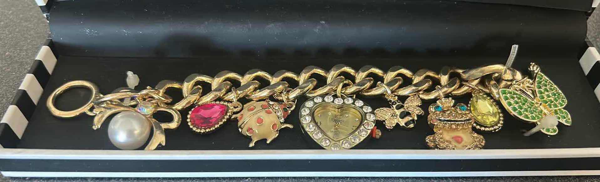 View 2 of FIGARO COUTURE CHARM BRACELET FEATURING A CENTRAL HEART SHAPED WATCH CHARM IN ORIGINAL BOX