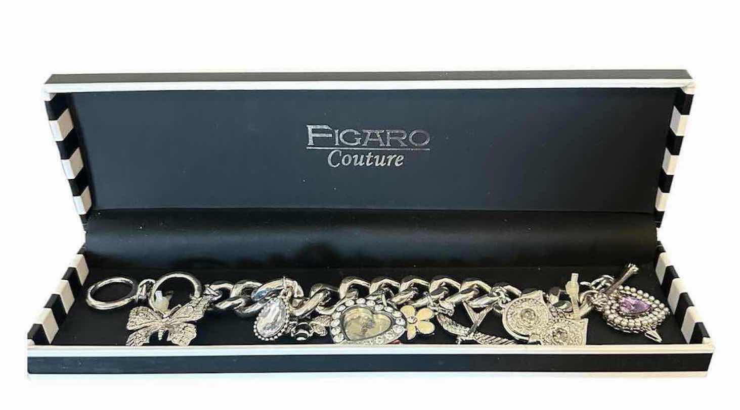 Photo 1 of FIGARO COUTURE CHARM BRACELET FEATURING A CENTRAL HEART SHAPED WATCH CHARM IN ORIGINAL BOX