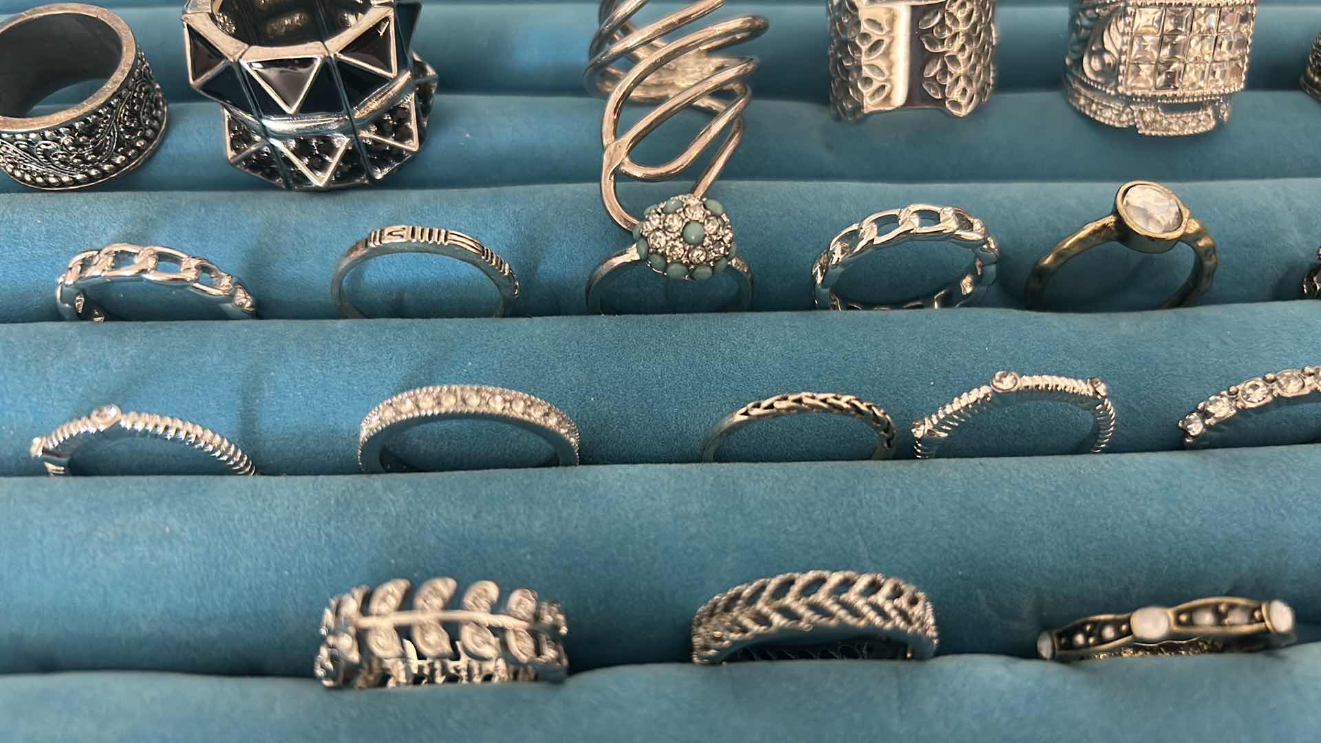 Photo 1 of 25-ASSORTMENT OF SILVER TONE FASHION RINGS JEWELRY BOX SOLD SEPARATELY