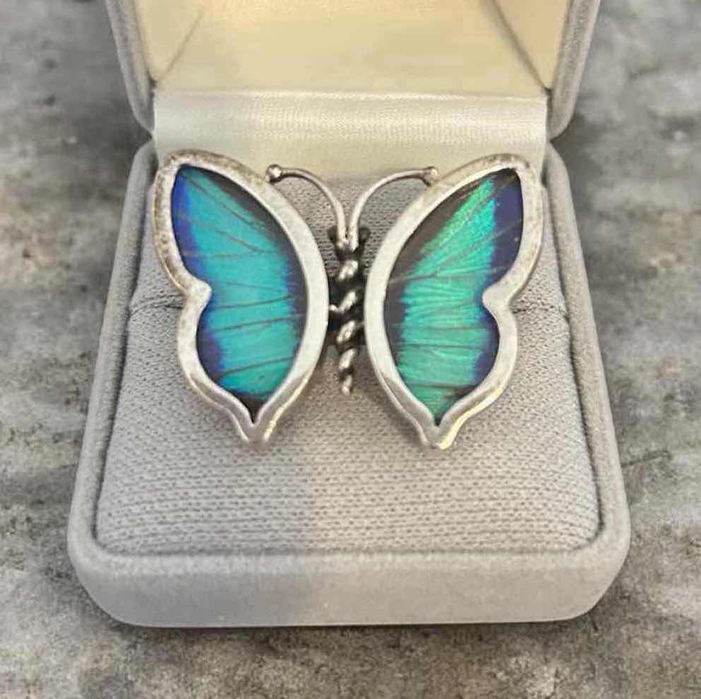 Photo 1 of VINTAGE PERUVIAN RING 950 STERLING SILVER W INLAID REAL BUTTERFLY WINGS SIZE 7 $300