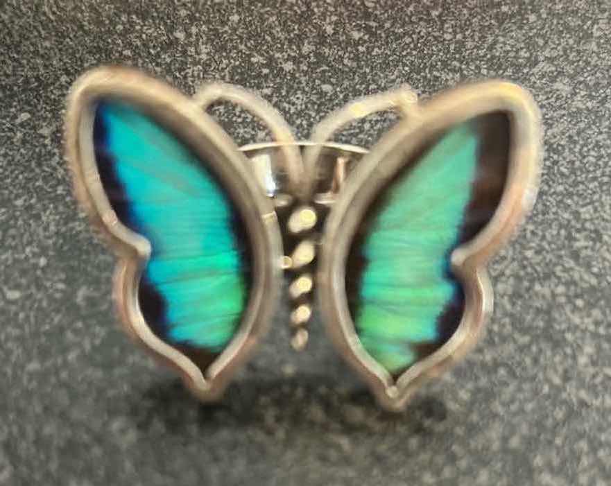 Photo 1 of VINTAGE PERUVIAN RING 950 STERLING SILVER W INLAID REAL BUTTERFLY WINGS SIZE 7 $300