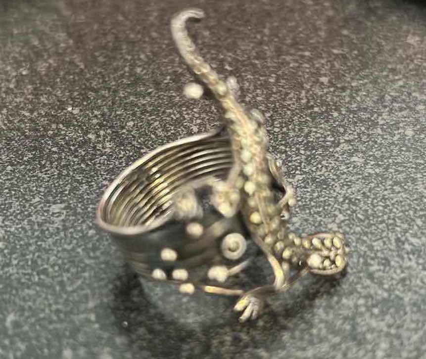 Photo 1 of STERLING SILVER LIZARD RING W INTRICATE MASCASITE STONES SET IN BODY SIZE 7