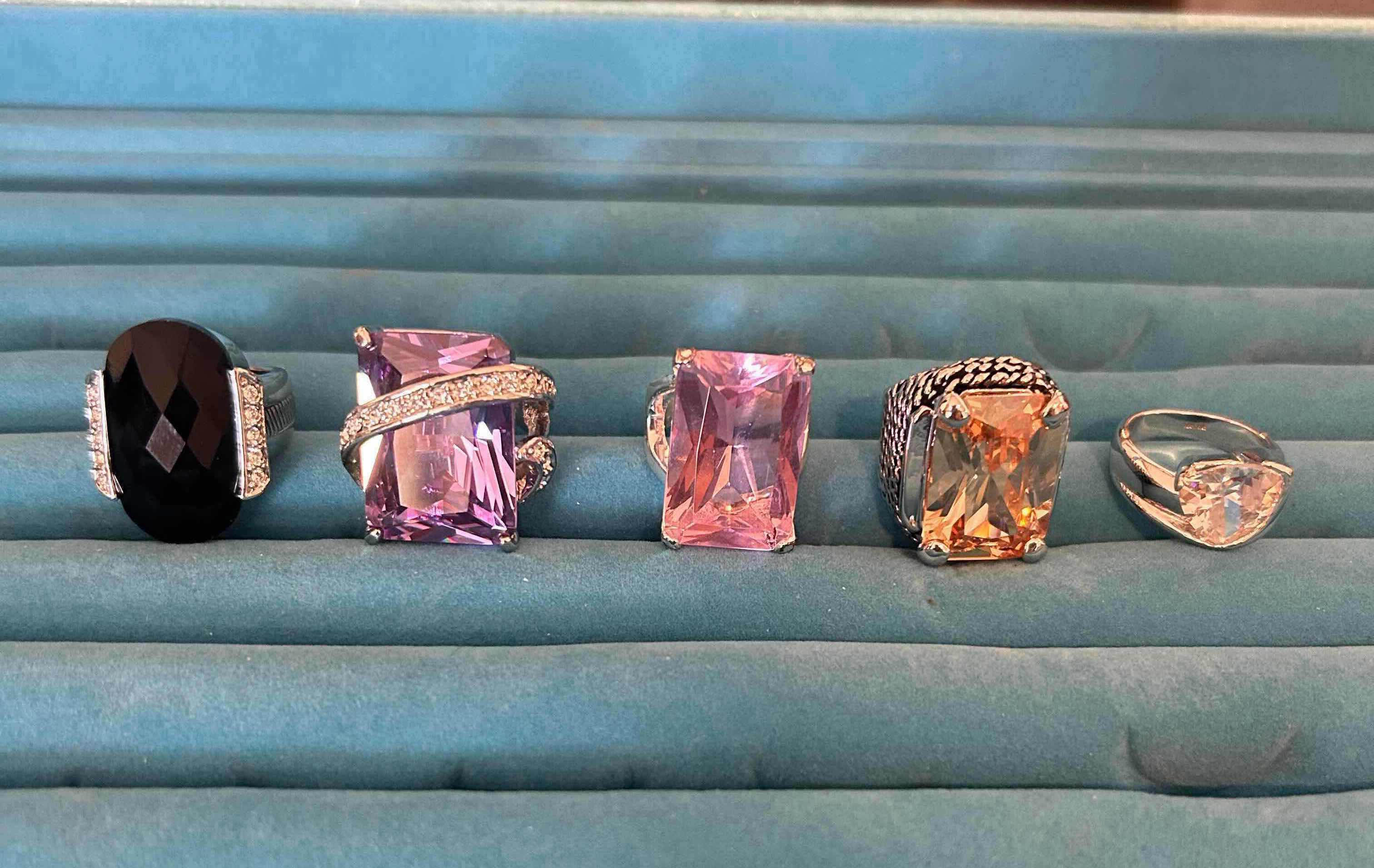 Photo 1 of 5- STATEMENT RINGS W CUSHION GEM STONES SIZE 7