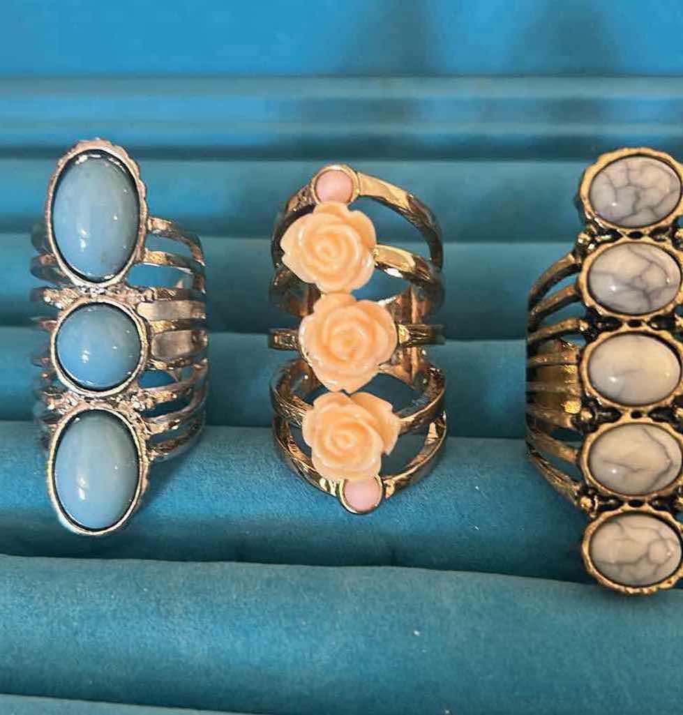 Photo 1 of 6- MODERN COSTUME JEWELRY STATEMENT RINGS W FAUX TURQUOISE OR WHITE STONE SIZE 7