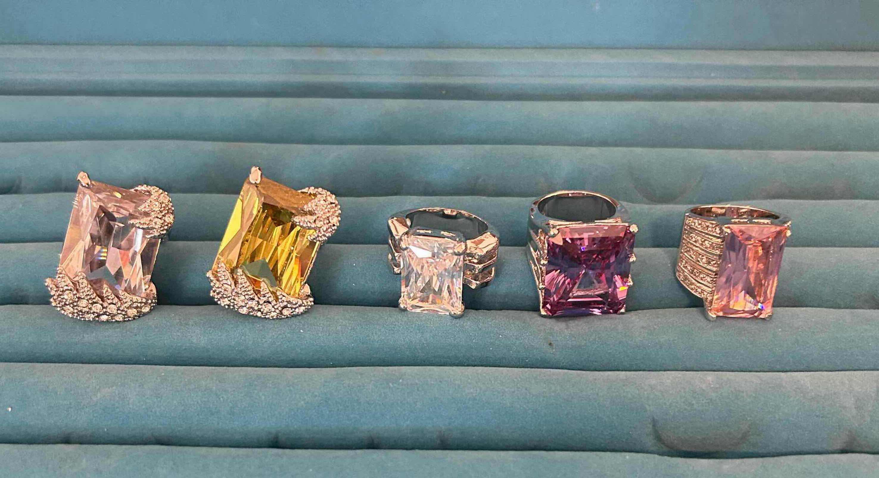 Photo 1 of 5- STATEMENT RINGS W CUSHION GEM STONES SIZE 7