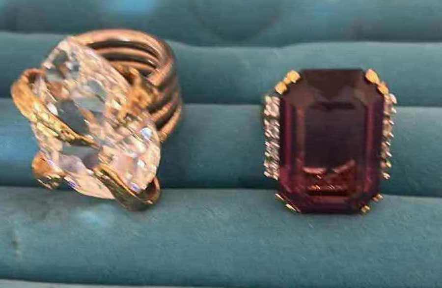 Photo 1 of 5- STATEMENT RINGS W CUSHION GEM STONES SIZE 7