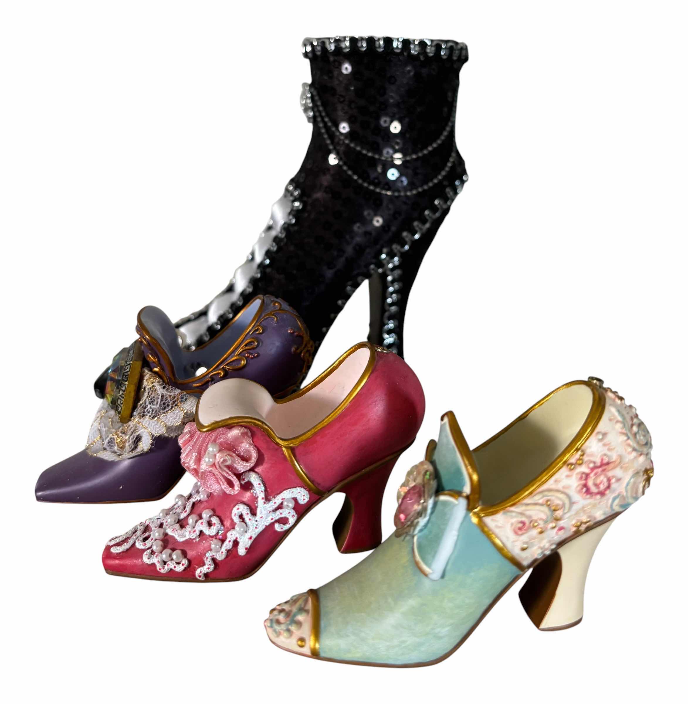 Photo 1 of COLLECTION OF SMALL DECORATIVE SHOES (3) & LARGER RING HOLDER SHOE