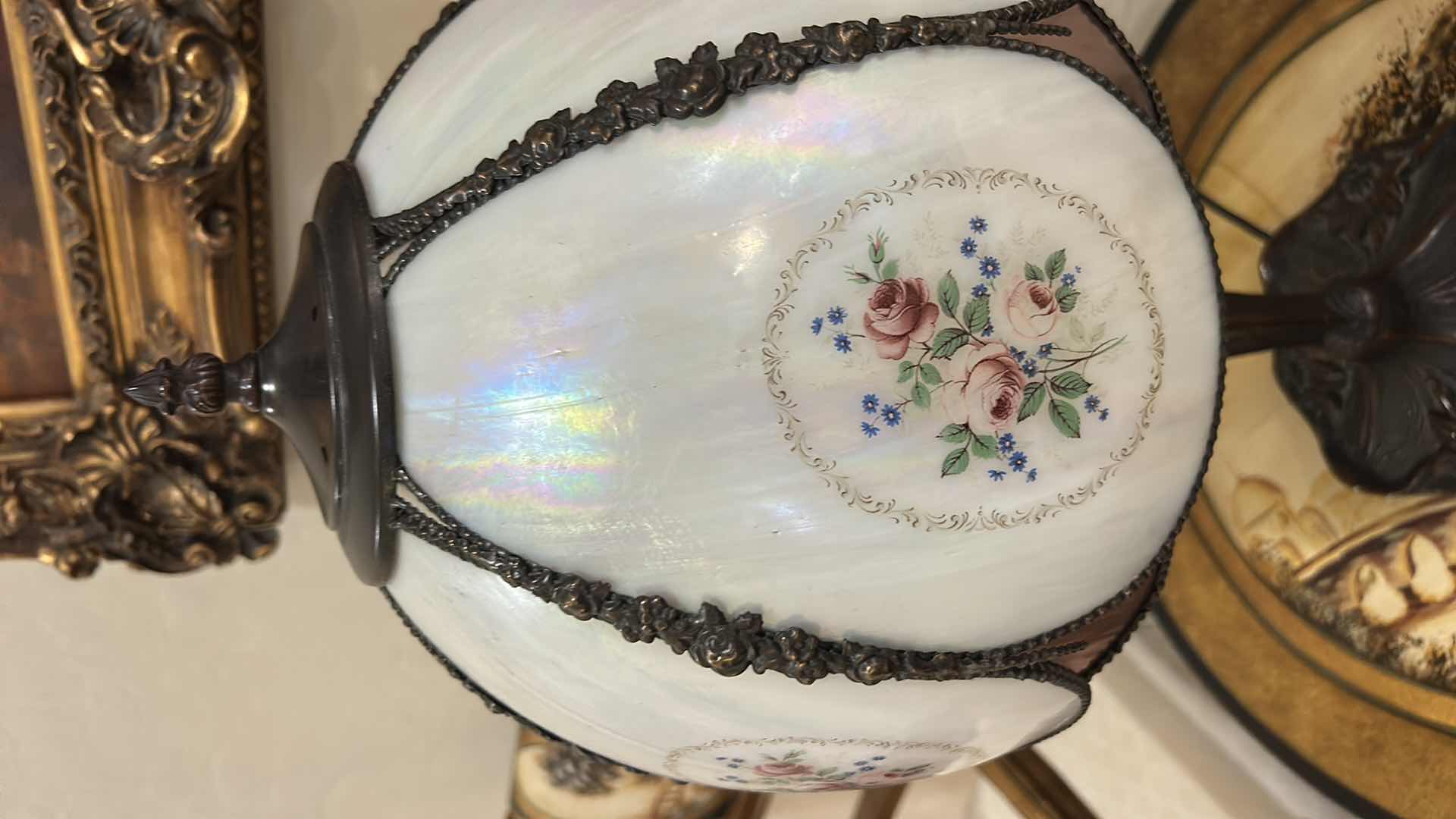 Photo 1 of MEYDA TIFFANY-STYLE ROSES HAND-PAINTED BENT GLASS TABLE LAMP