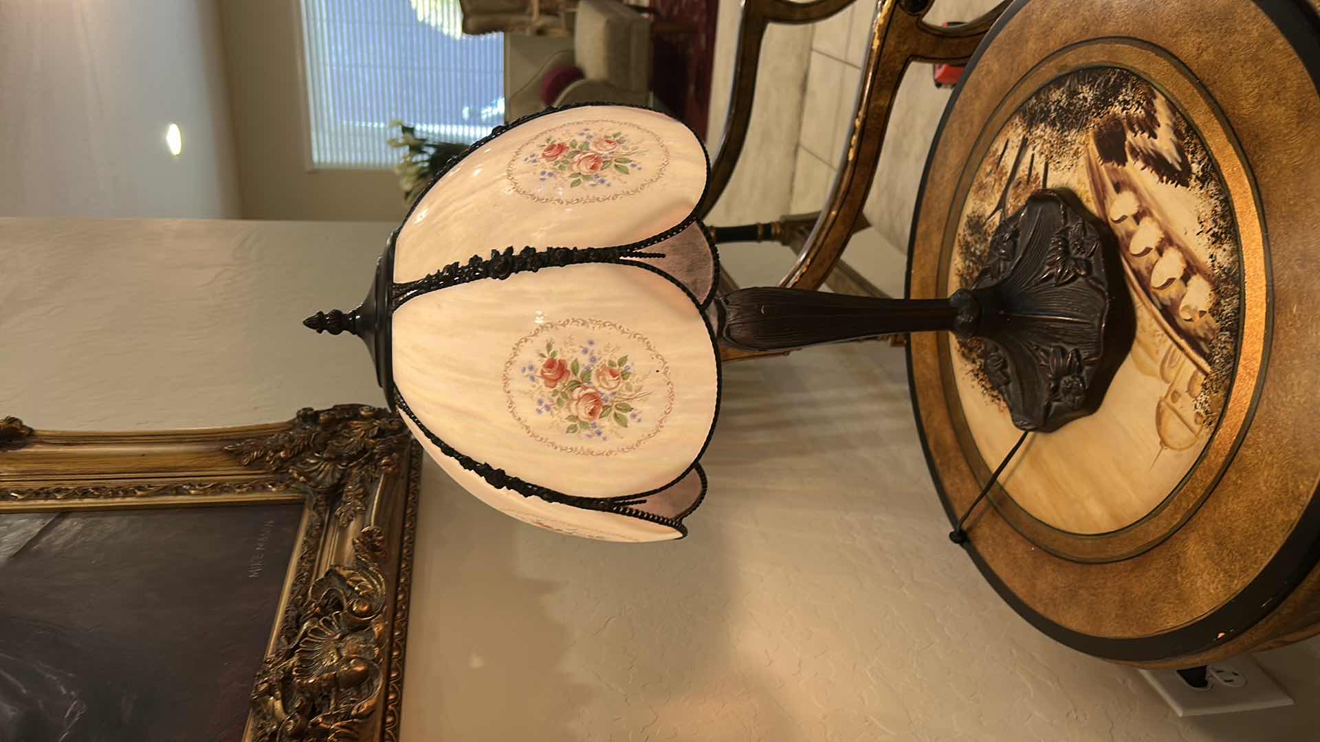 Photo 1 of MEYDA TIFFANY-STYLE ROSES HAND-PAINTED BENT GLASS TABLE LAMP
