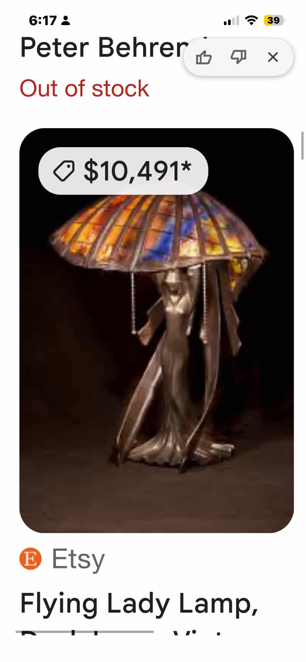 View 3 of ART NOUVEAU “FLYING LADY” TABLE LAMP WITH PATINATED BRONZE, FINISH AND RED SLAG GLASS SHADE, H29”