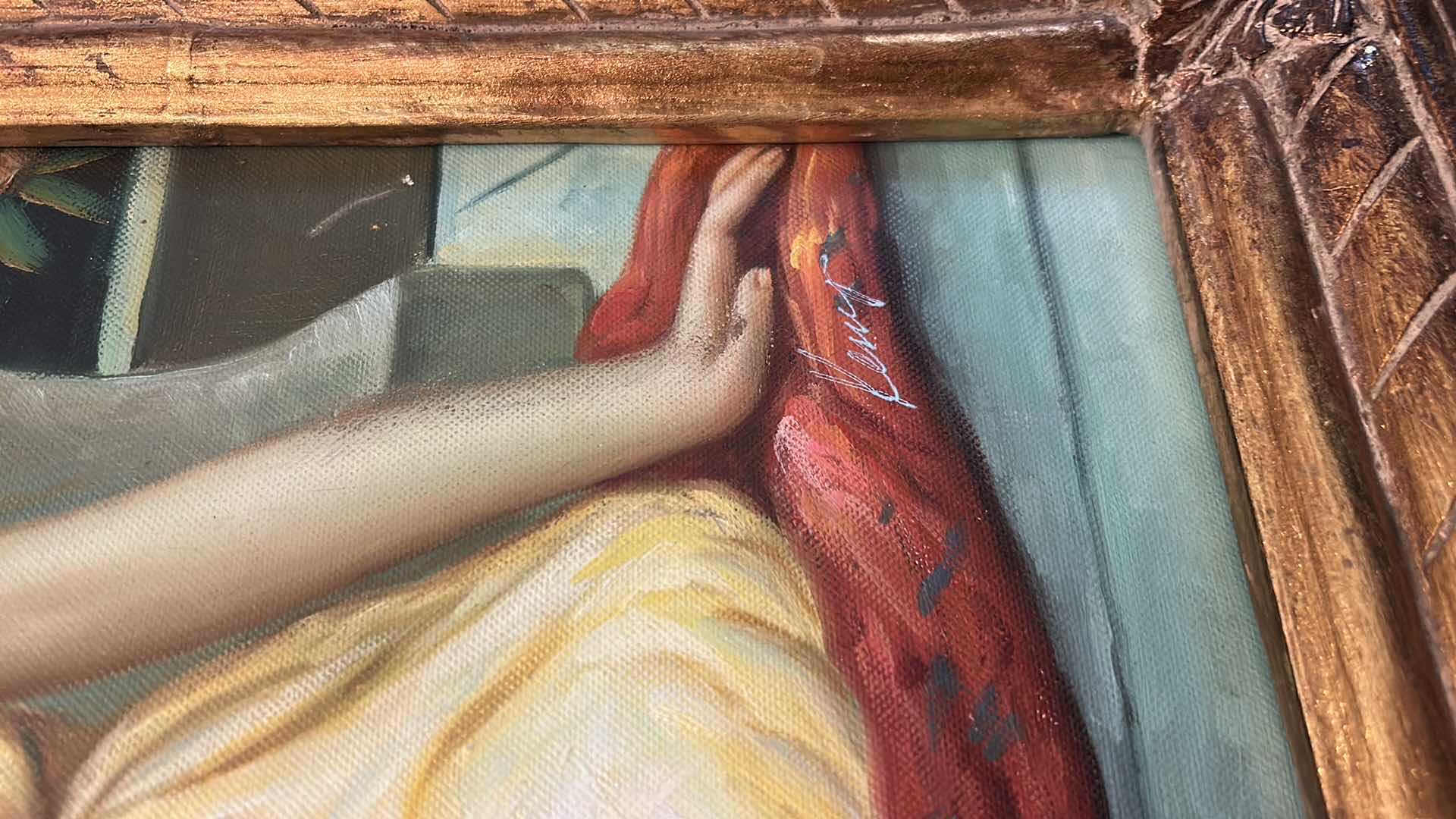 Photo 1 of ANTIQUE NEOCLASSICAL STYLE GILT FRAMED “IDLENESS” OIL ON CANVAS ARTWORK  31"x 38“