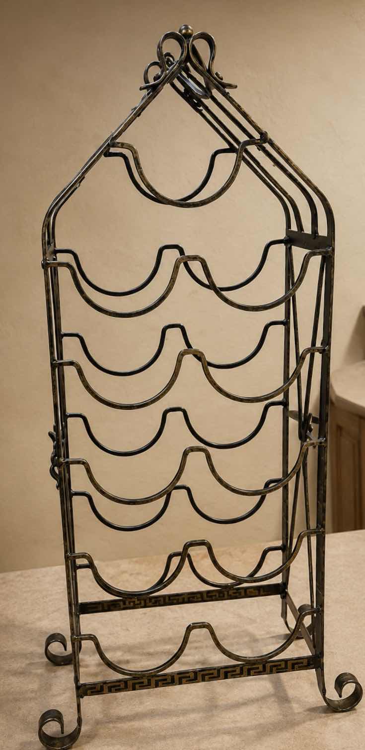 Photo 1 of BRONZE FINISH WROUGHT IRON FREESTANDING WINE RACK H32”
