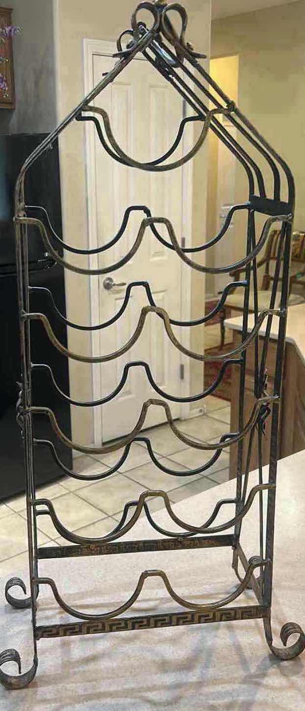 Photo 1 of BRONZE FINISH WROUGHT IRON FREESTANDING WINE RACK H32”