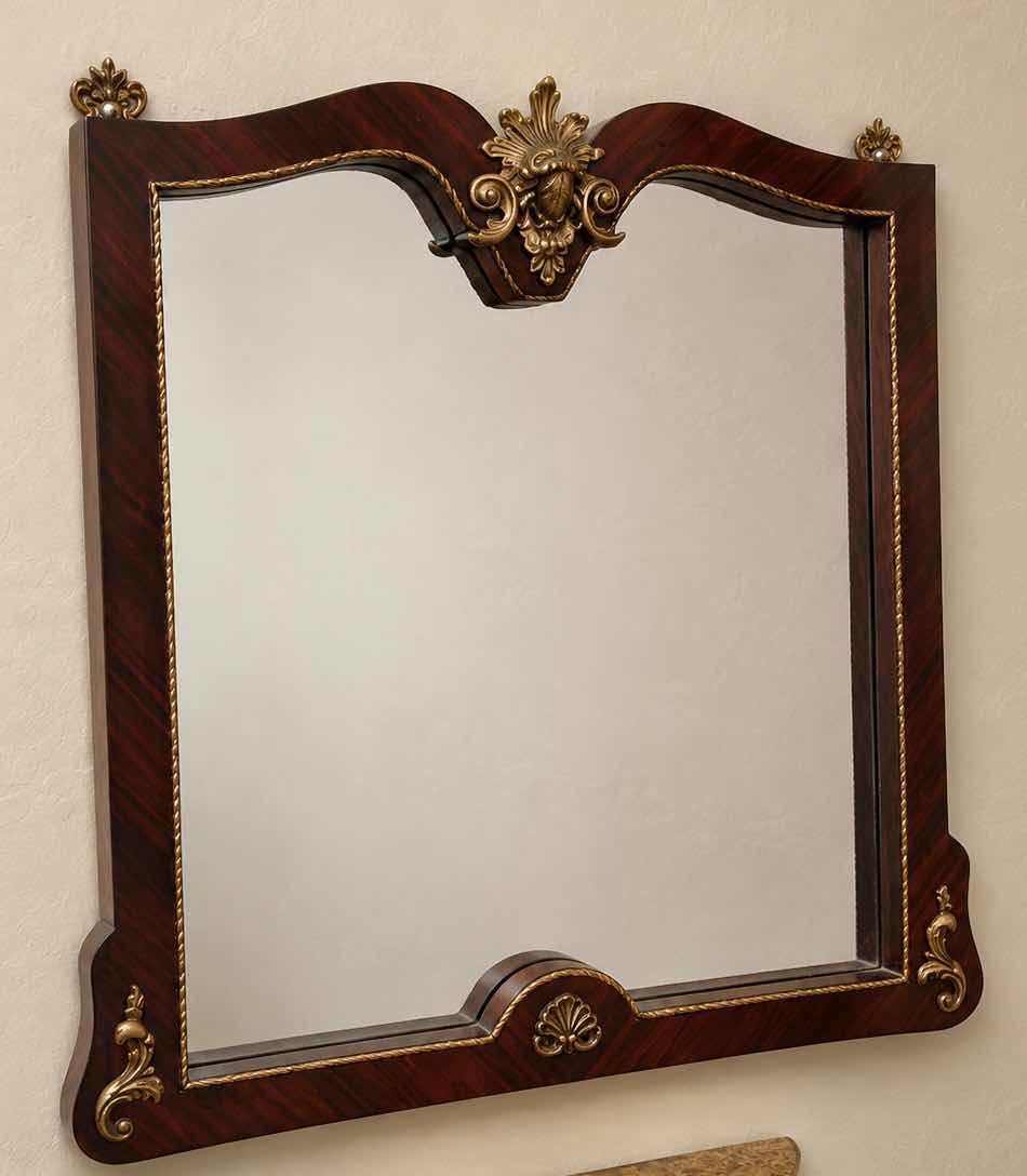 Photo 1 of VINTAGE ROCOCO STYLE SCALLOPED MAHOGANY & PARTIAL GILT WALL MIRROR W BEVELED GLASS 31“ x 32“