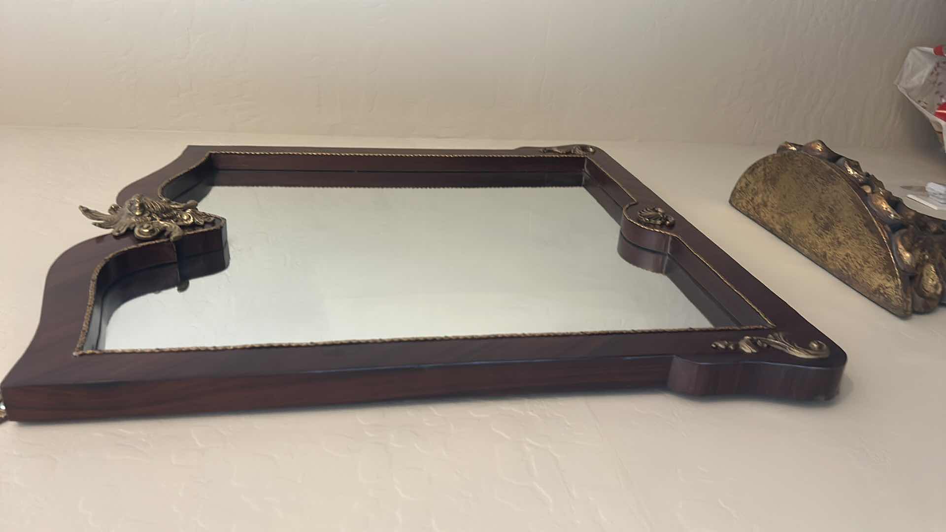 Photo 1 of VINTAGE ROCOCO STYLE SCALLOPED MAHOGANY & PARTIAL GILT WALL MIRROR W BEVELED GLASS 31“ x 32“