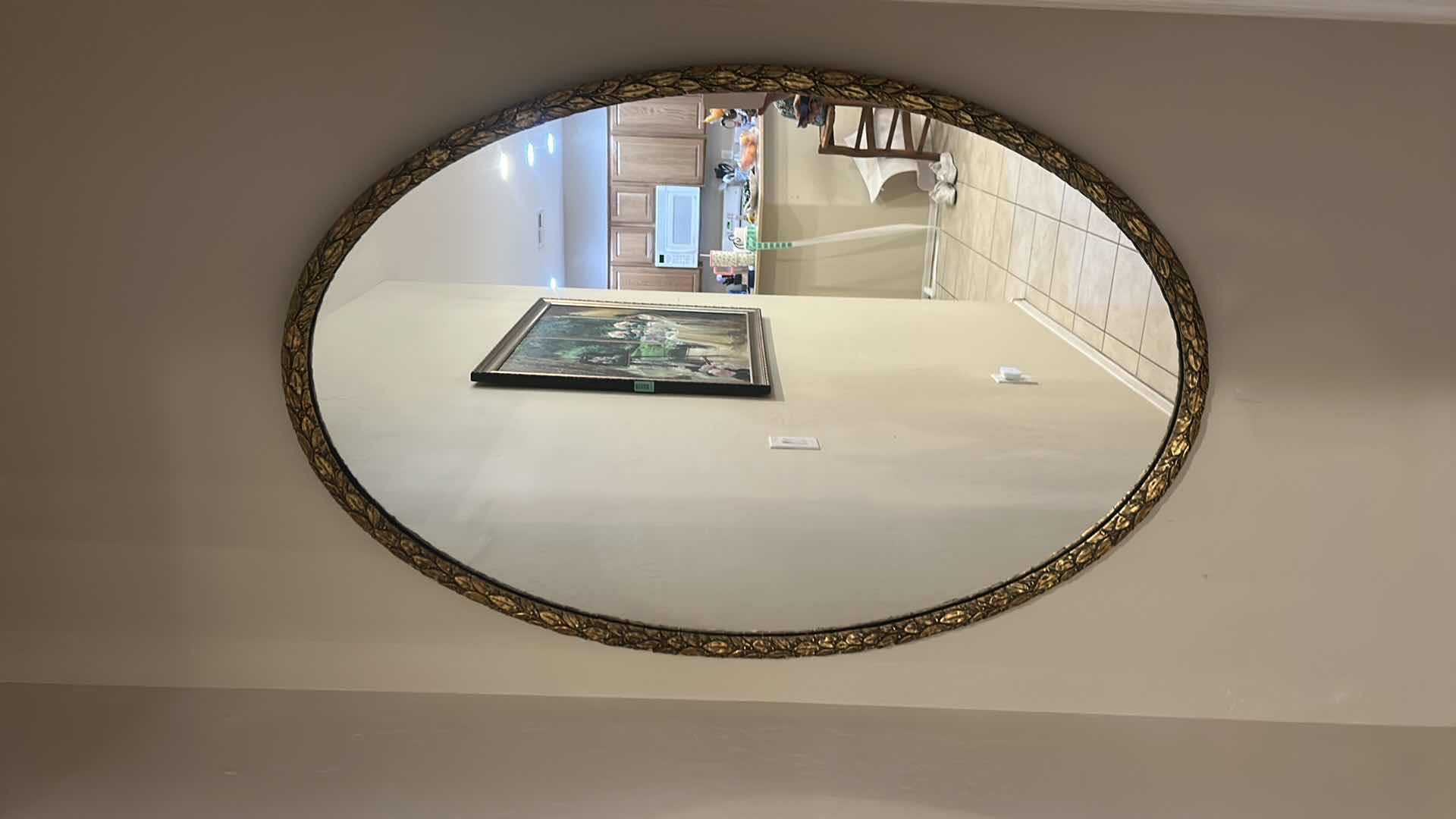 Photo 1 of VINTAGE OVAL GOLD LEAF FRAMED WALL MIRROR 31 1/2”  x H4’