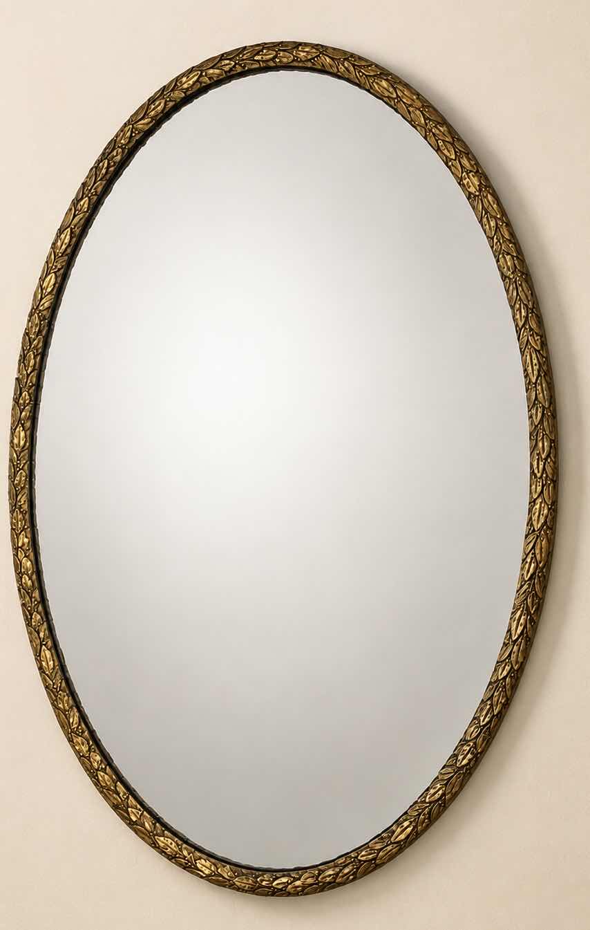 Photo 1 of VINTAGE OVAL GOLD LEAF FRAMED WALL MIRROR 31 1/2”  x H4’