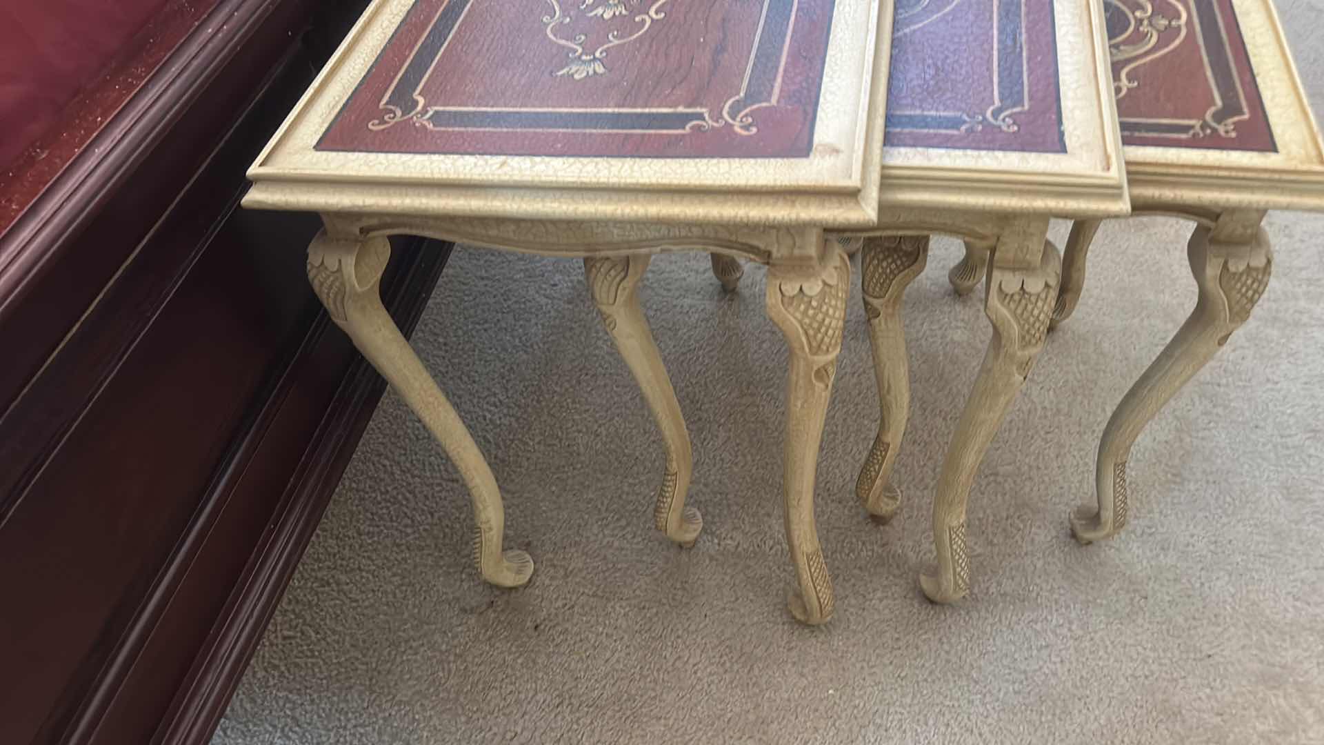 Photo 1 of VINTAGE SET OF 3 FRENCH LOUIS XV STYLE NESTING TABLES