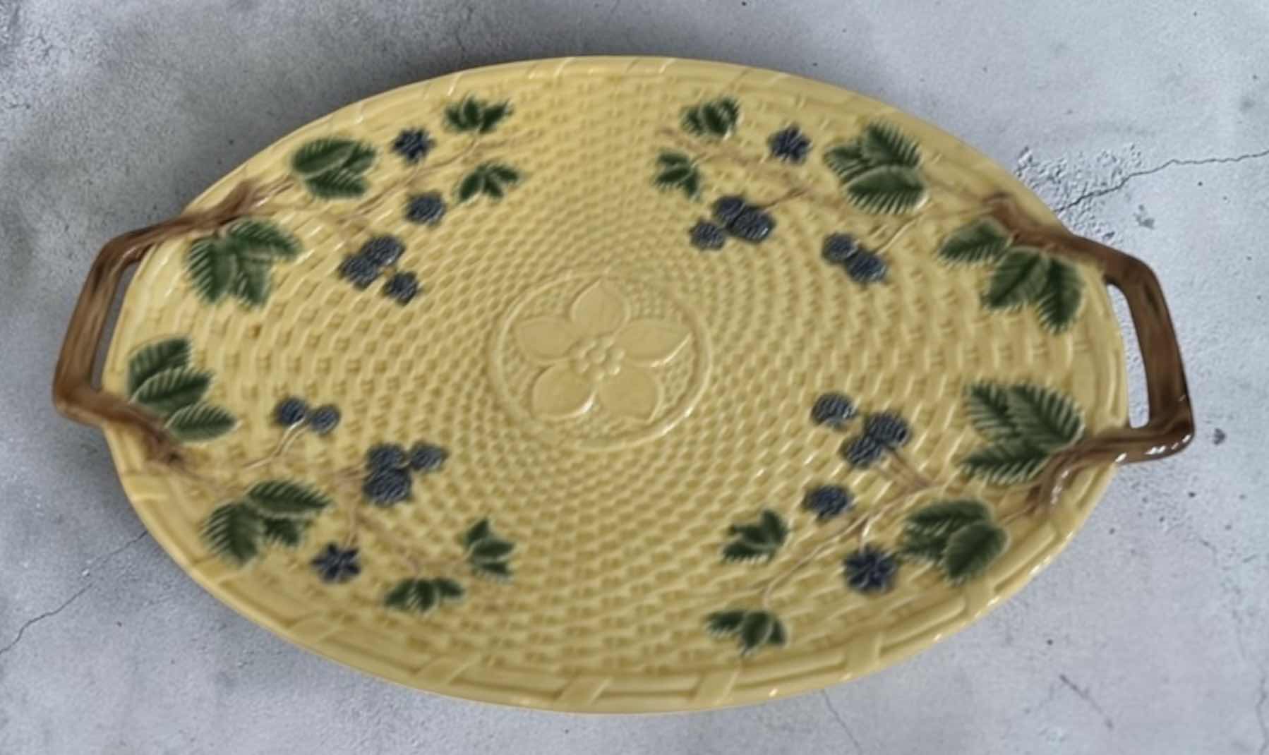 Photo 1 of VINTAGE TIFFANY & CO. MAJOLICA HANDLED SERVING TRAY MADE IN PORTUGAL 13.75” x H9 1/2”