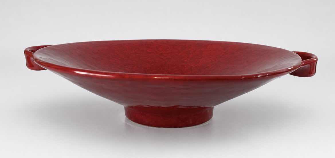 Photo 1 of “CERAMICHE ALFA / MADE IN ITALY GLOSSY  RED CERAMIC FOOTED DECORATIVE CENTERPIECE BOWL (13” x 3” EXCLUDING HANDLES)