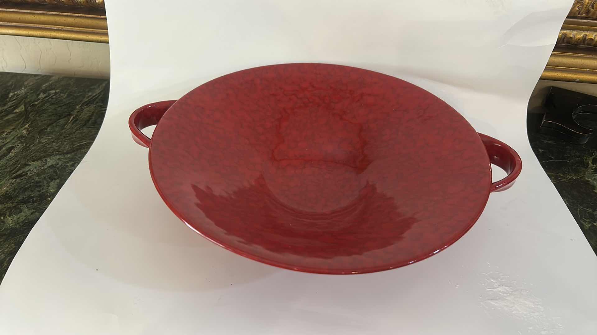 Photo 1 of “CERAMICHE ALFA / MADE IN ITALY GLOSSY  RED CERAMIC FOOTED DECORATIVE CENTERPIECE BOWL (13” x 3” EXCLUDING HANDLES)