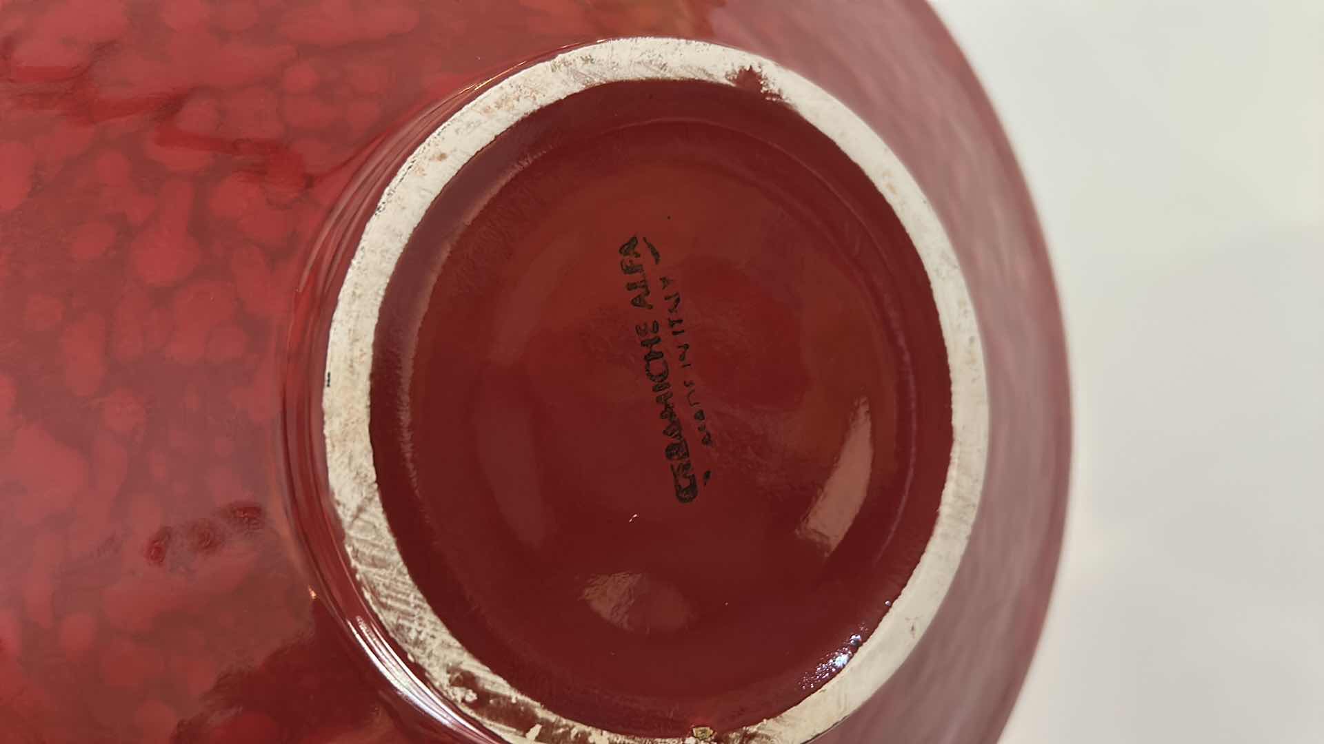 Photo 1 of “CERAMICHE ALFA / MADE IN ITALY GLOSSY  RED CERAMIC FOOTED DECORATIVE CENTERPIECE BOWL (13” x 3” EXCLUDING HANDLES)
