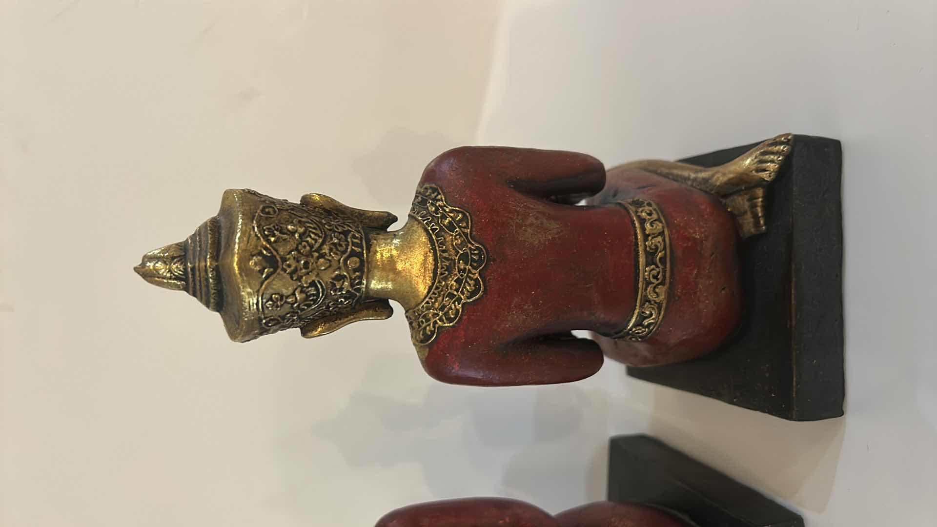 Photo 1 of 2 - RED & GOLD RESIN BUDDHA CANDLE HOLDER FIGURINES H8.5”