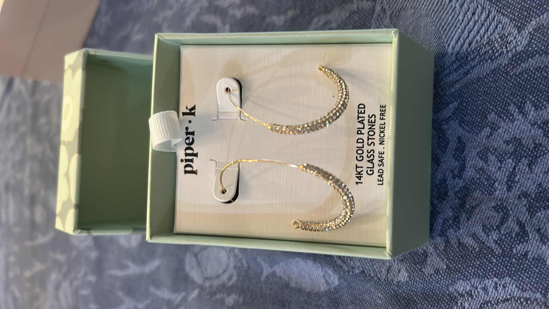 Photo 1 of NEW PIPER K PIERCED EARRINGS 18 KARAT GOLD PLATED WITH GLASS STONES