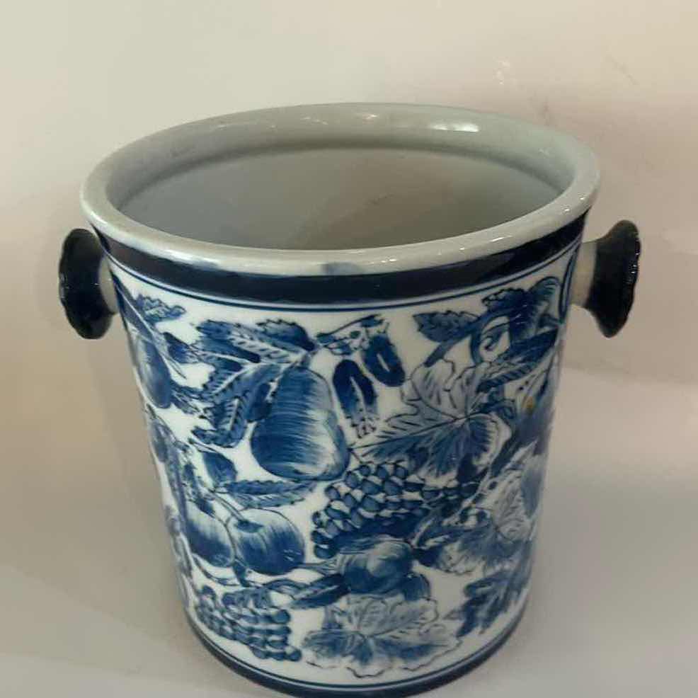 Photo 1 of THE ESTIMATED RESALE PRICE FOR THIS CENTRUM BLUE AND WHITE PORCELAIN BUCKET IS BETWEEN $35 AND $65. seven and three-quarter inches