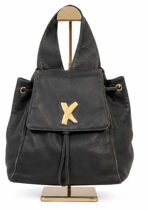 Photo 1 of VINTAGE PALOMA PICASSO BLACK LEATHER DRAWSTRING BACKPACK FEATURES A SLOUCHY BUCKET SILHOUETTE CRAFTED FROM GLOVE-SOFT SMOOTH BLACK LEATHER. EST VALUE $125 - $200