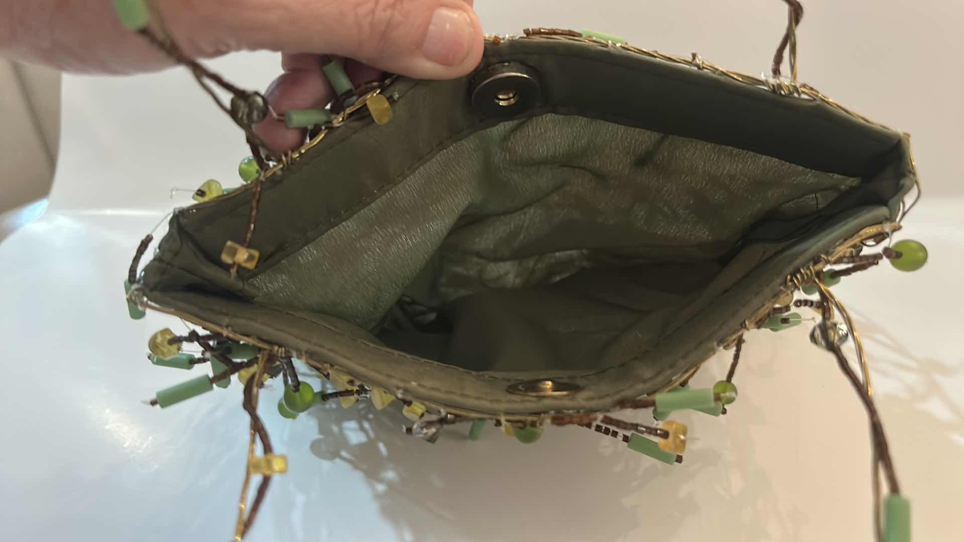 Photo 1 of RARE VINTAGE HANDCRAFTED  WIRE AND SILK MINAUDIERE HANDBAG,  RESEMBLING BOTEGA VENETA- NOT AUTHENTICATED