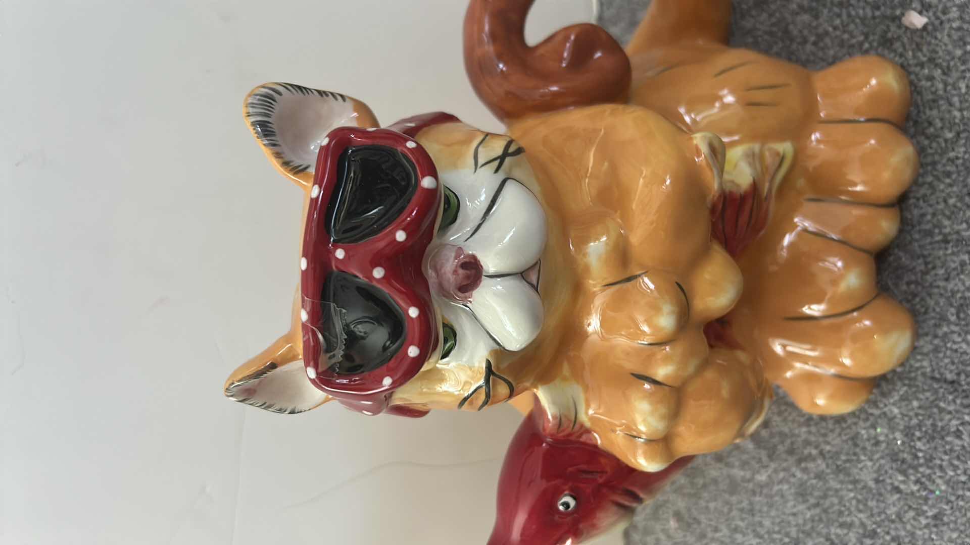 View 2 of BLUE SKY CLAYWORKS “CATCHING A FISH” CAT TEAPOT H9”