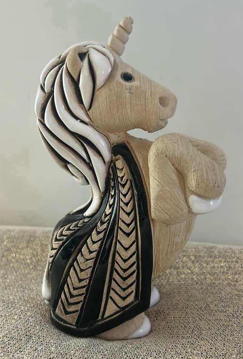Photo 1 of VINTAGE ARTESANIA RINCONADA REARING UNICORN CLAY FIGURINE H5.5”