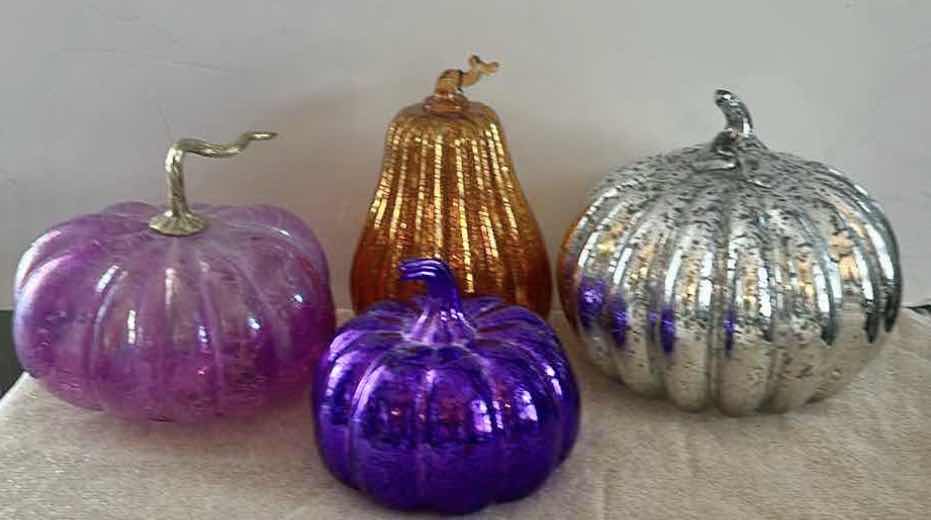 Photo 1 of FOUR COLORFUL PUMPKINS, TALLEST 9”