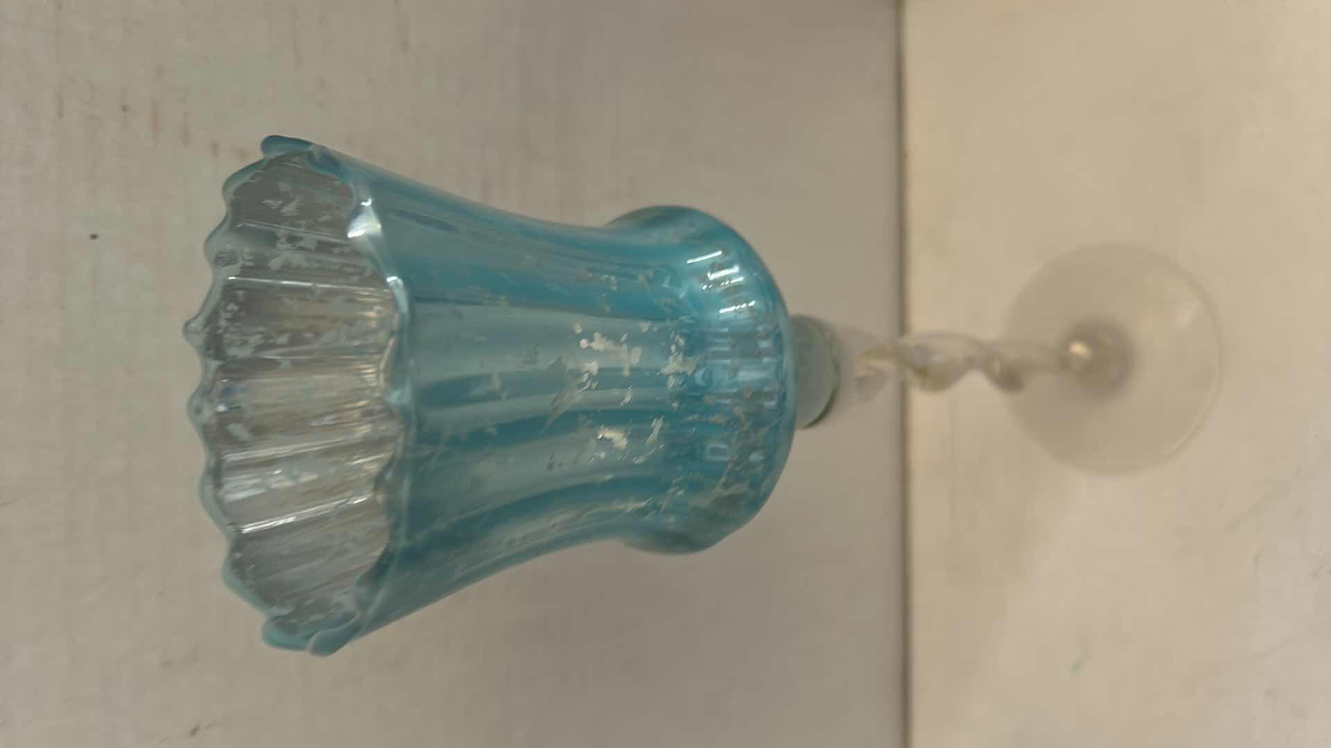 Photo 1 of 4 - ART GLASS TULIP/HURRICANE CANDLE HOLDERS . (TALLEY H13.5”)