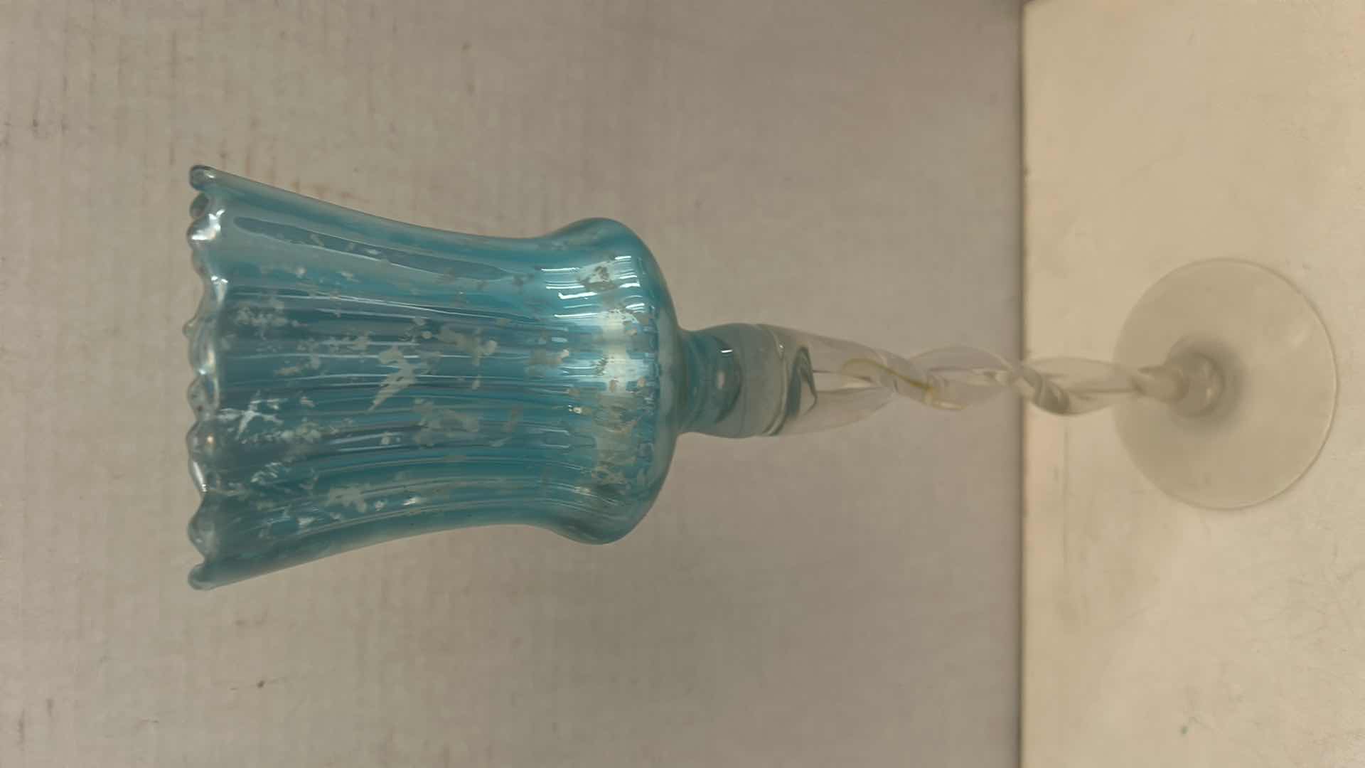 Photo 1 of 4 - ART GLASS TULIP/HURRICANE CANDLE HOLDERS . (TALLEY H13.5”)