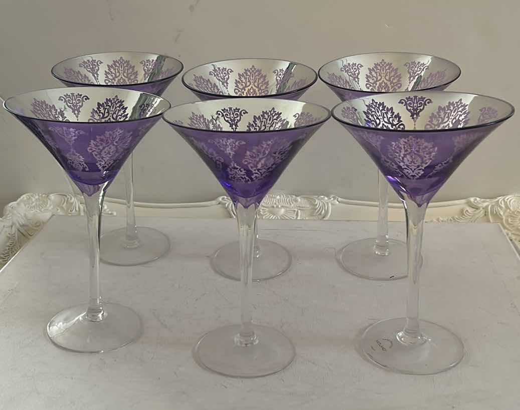 Photo 1 of 6 - LAVENDER PUTPLE DAMASK MARTINI GLASSES