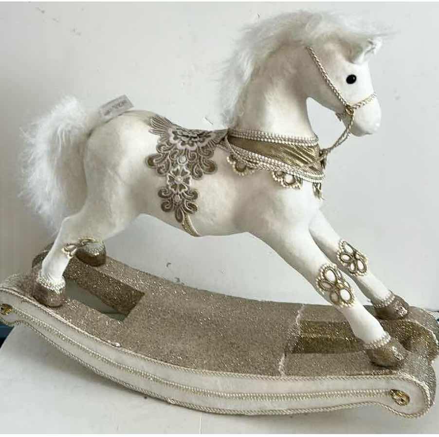 Photo 1 of WHITE AND GOLD FESTIVE ROCKING HORSE 27” x 7” 8” x H23”