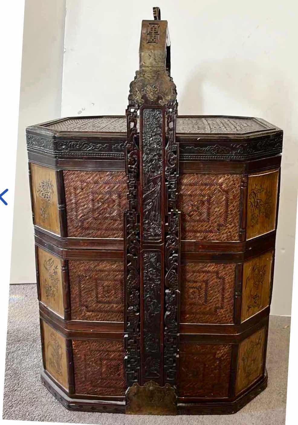 Photo 1 of VINTAGE TIERED CHINESE WEDDING BASKET H30”