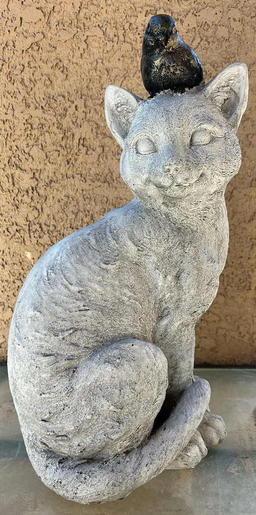 Photo 1 of CAT WITH BIRD FIGURINE OUTDOOR DECOR H16”