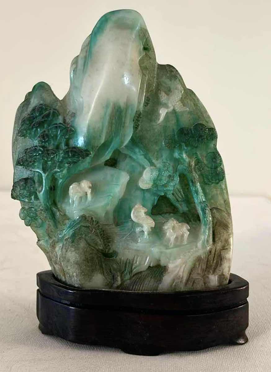 Photo 1 of CHINESE CARVED JADEITE BOULDER MOUNTAIN H7”