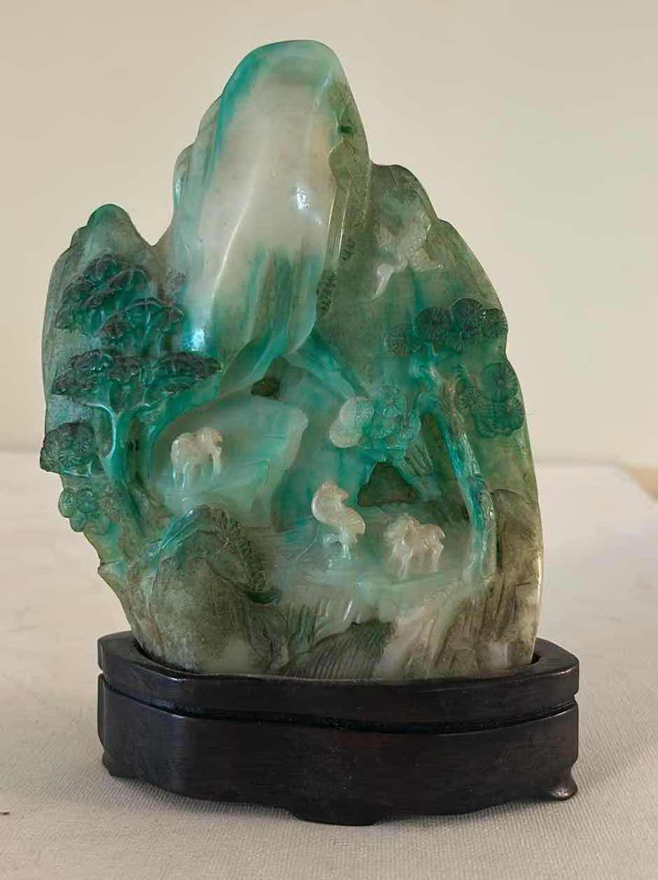 Photo 1 of CHINESE CARVED JADEITE BOULDER MOUNTAIN H7”