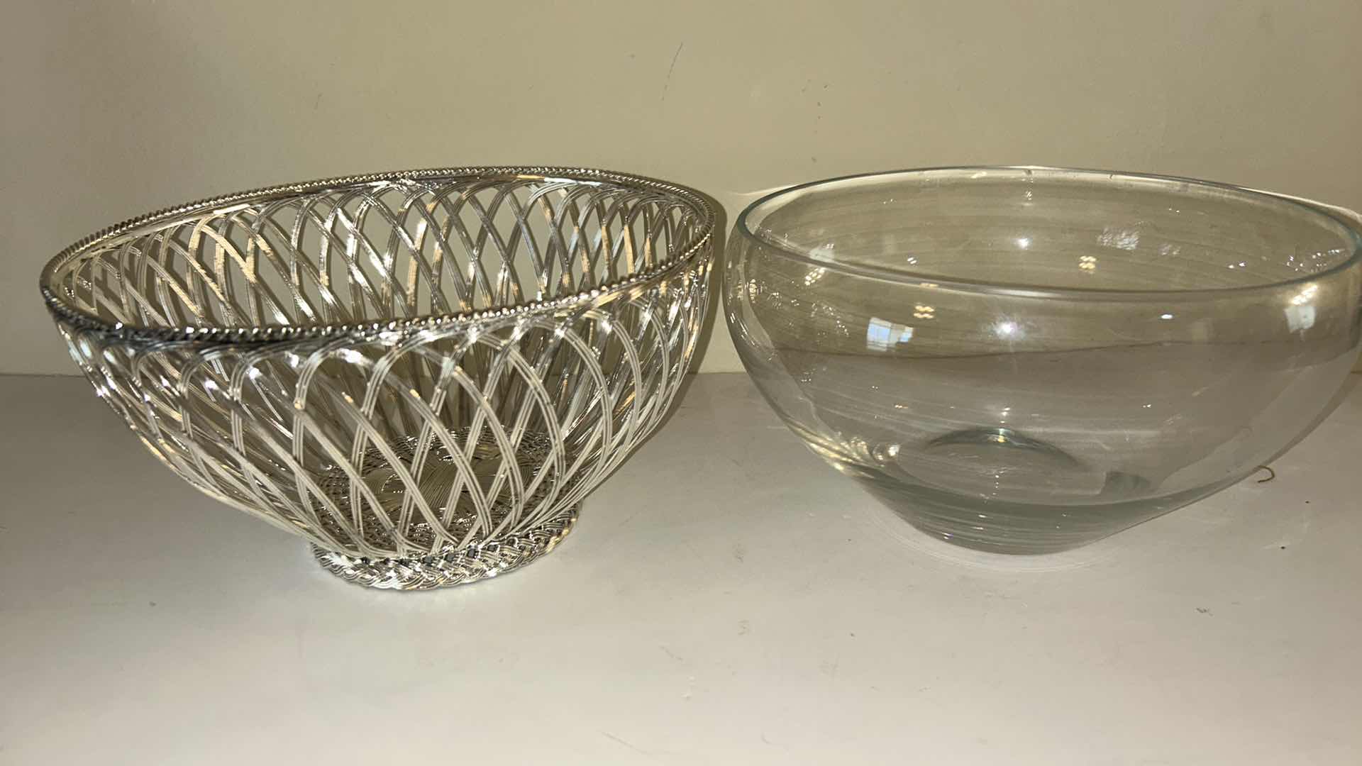 Photo 1 of LEAD CRYSTAL SERVING BOWL W SILVER PLATED LATTICE PEDESTAL BASE 11” x H6 1/2”