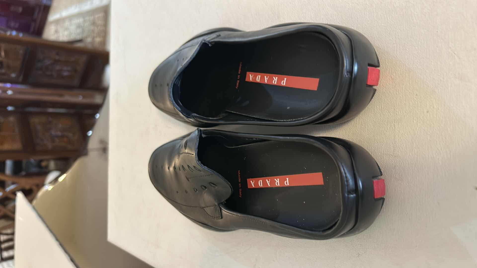 Photo 1 of PRADA SPORT BLACK LEATHER PERFORATED MULES/SLIP ON LOAFERS SIZE 7